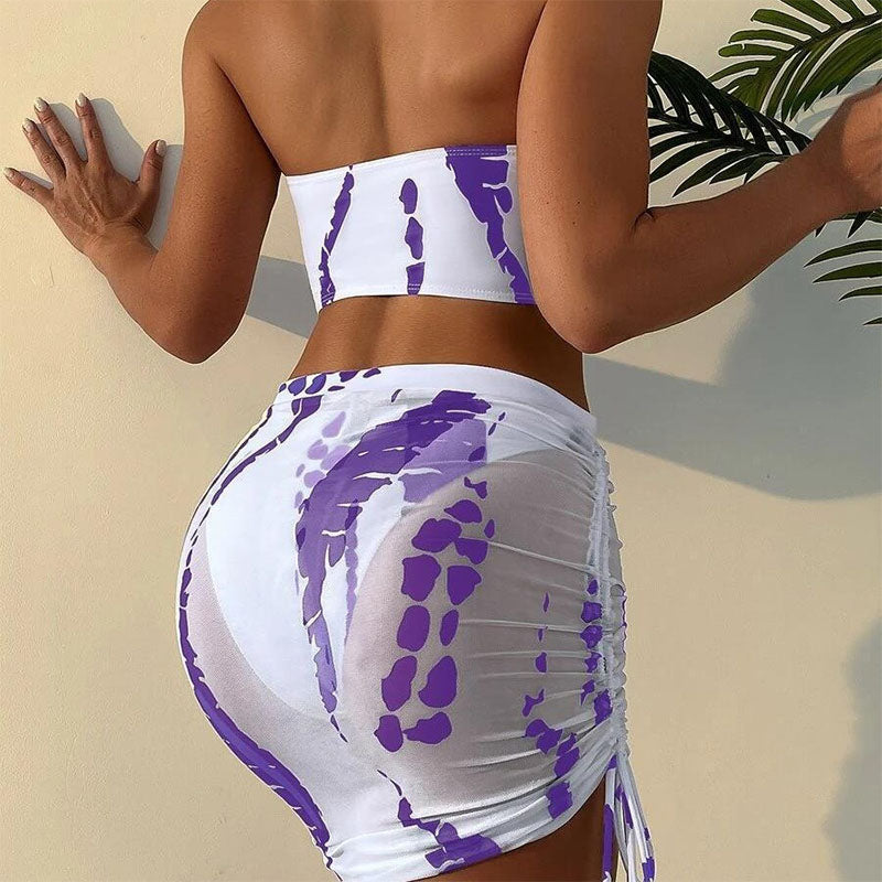 Three-piece cutout halter neck bikini swimsuit