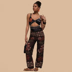 Printed One Piece Swimsuit with Sheer Cover Up Pants Set