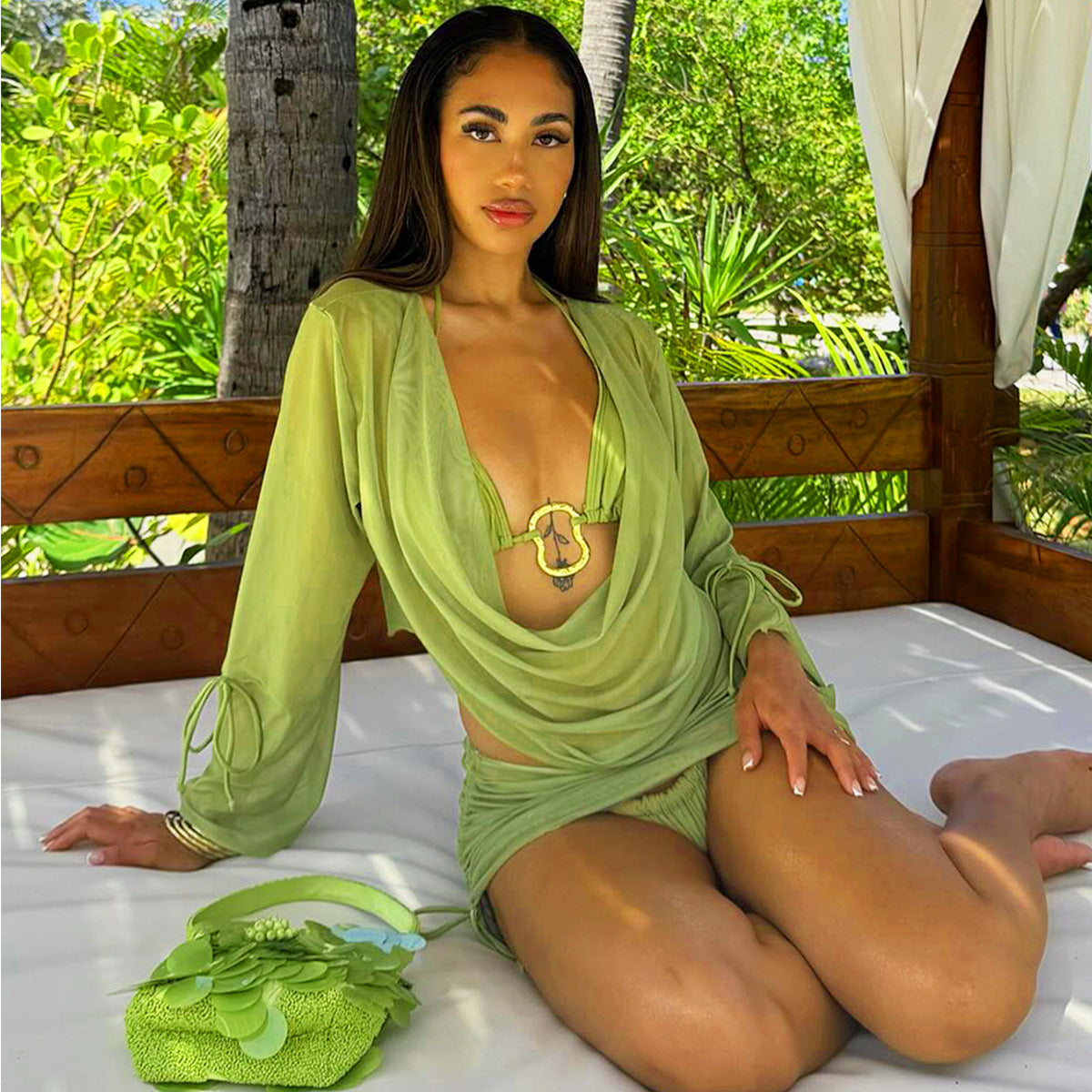 Draped Mesh Four-Piece Set