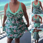 V-neck tropical floral print swimsuit and bottoms set