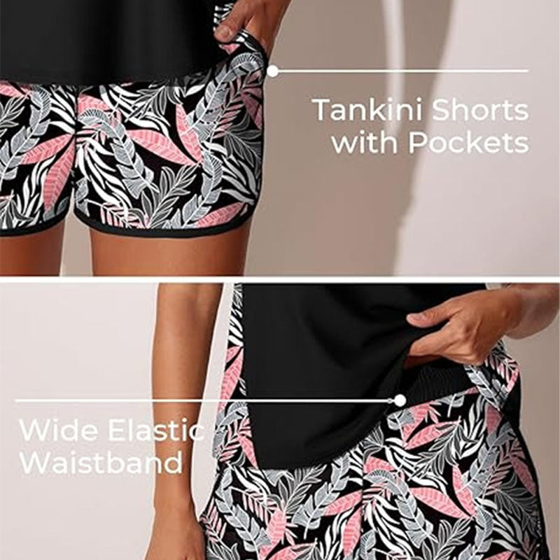 Tropical print leaf pattern swimsuit two-piece set