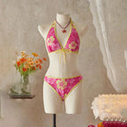 Tropical Print Halter Bikini with Swim Skirt — 3-Piece Set