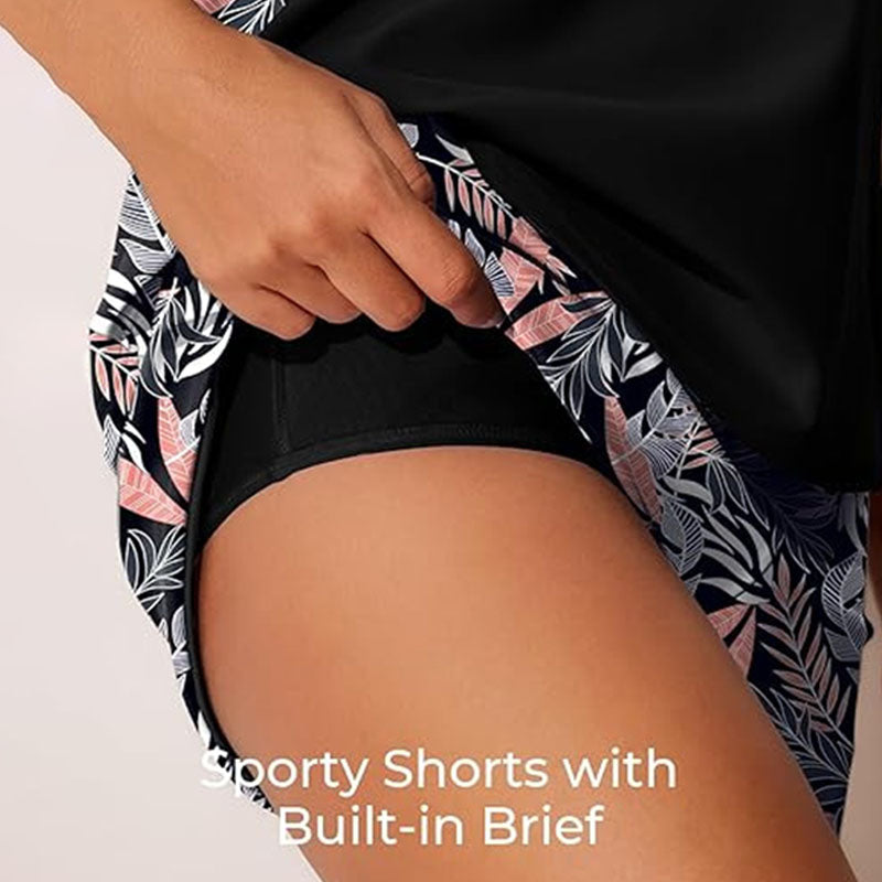 Tropical print leaf pattern swimsuit two-piece set