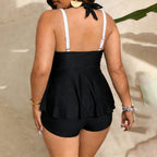 Deep V Neck Bow Swimsuit Set