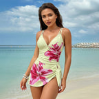 V-neck spaghetti strap ruched dress-style swimsuit