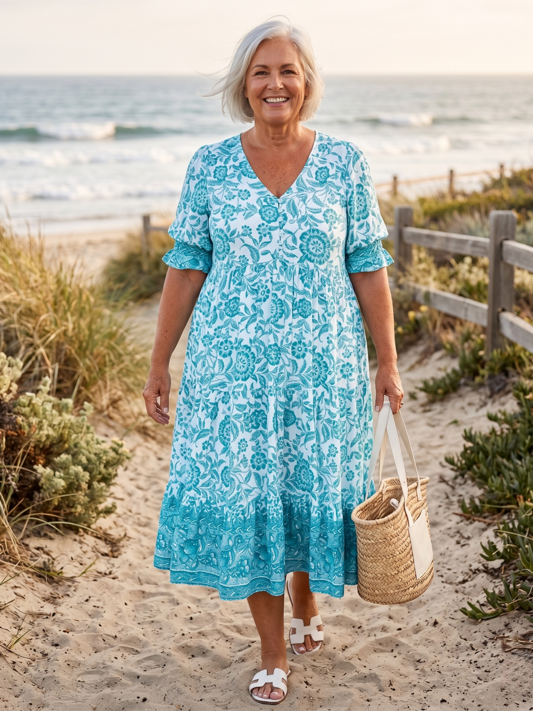 KEISHA™  - GRACEFUL V-NECK FLORAL MIDI DRESS
