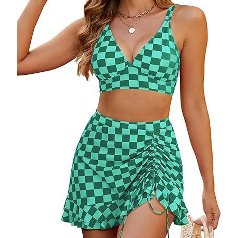 Adjustable pleated printed swimsuit set