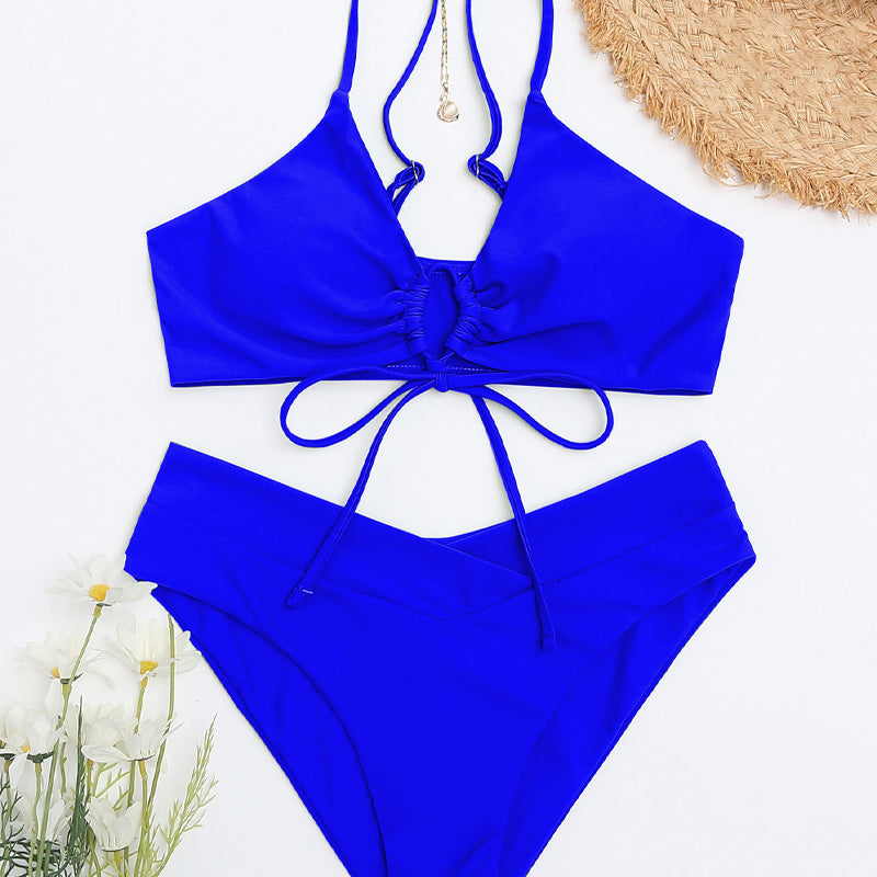 Adjustable cropped high-waisted two-piece swimsuit