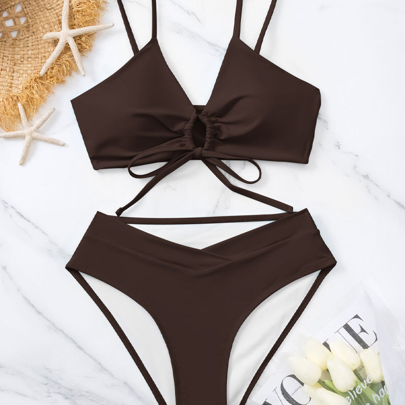 Adjustable cropped high-waisted two-piece swimsuit
