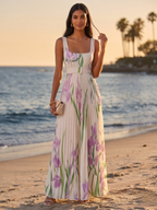 MARIE™ - PLEATED FLORAL CHIFFON MAXI DRESS