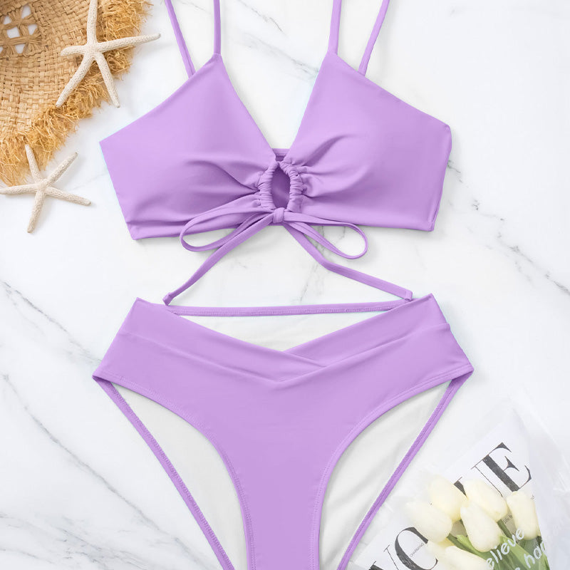 Adjustable cropped high-waisted two-piece swimsuit