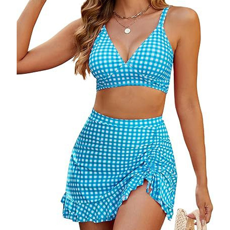 Adjustable pleated printed swimsuit set