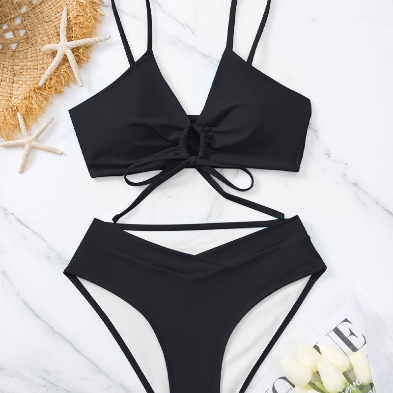 Adjustable cropped high-waisted two-piece swimsuit