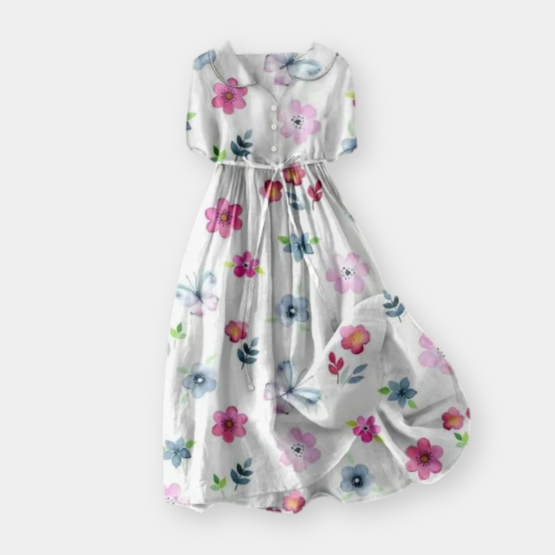OLYNDRA™ - LINEN BLEND FLORAL DRESS