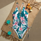 Lace-Up Crisscross Halter One-Piece Swimsuit