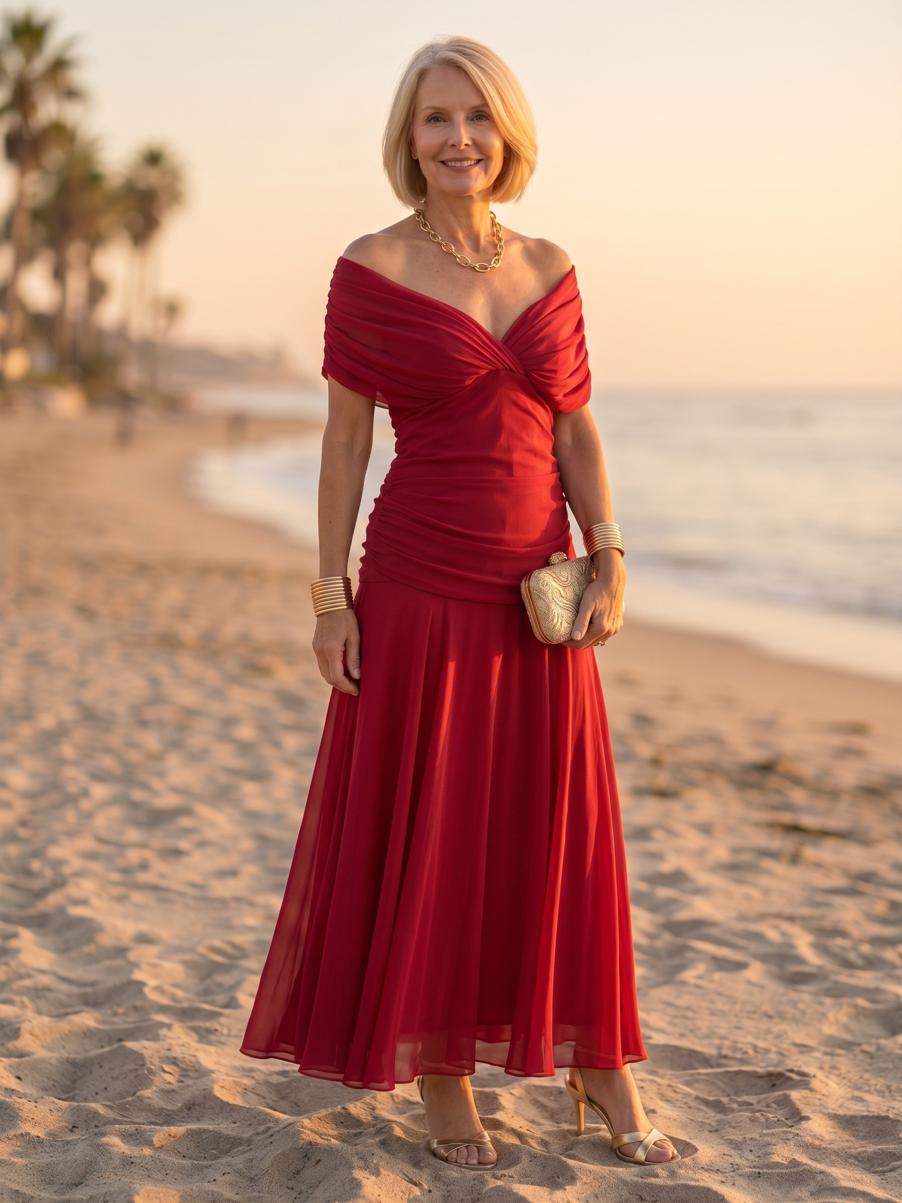 CALEN™ - OFF SHOULDER FLOW MIDI DRESS
