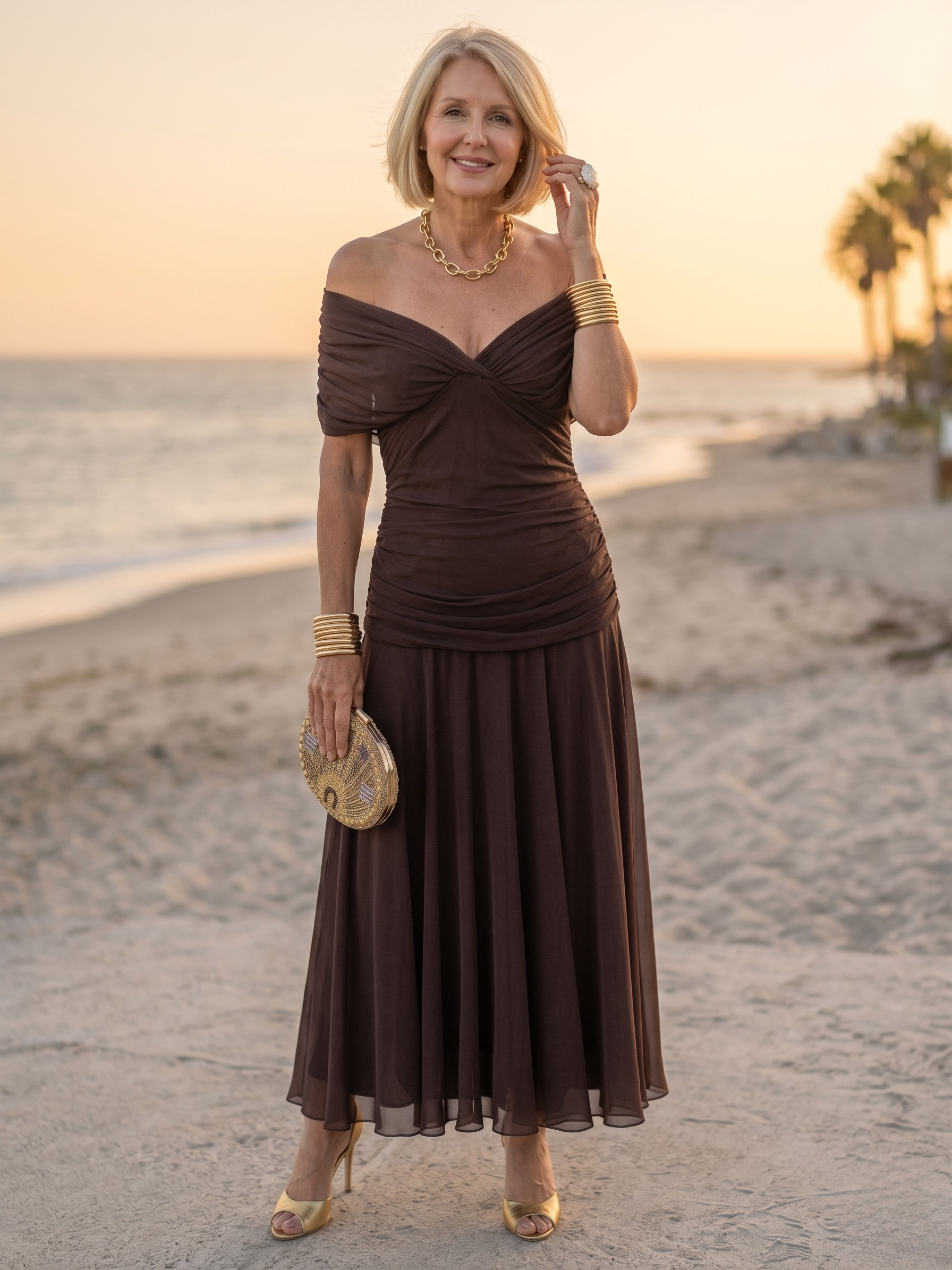 CALEN™ - OFF SHOULDER FLOW MIDI DRESS