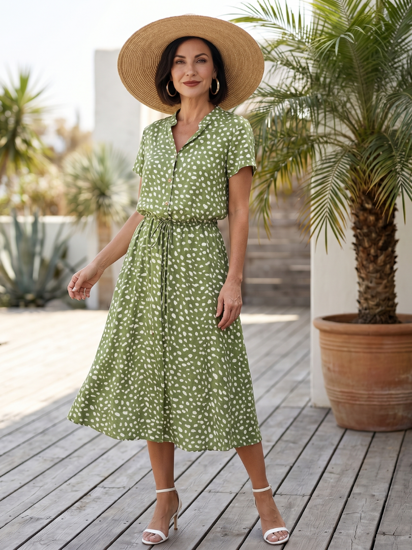 Belladonna | Printed Button Front Belted Midi Dress