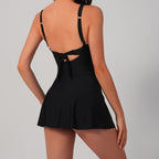 V-neck irregular hem one-piece swimsuit