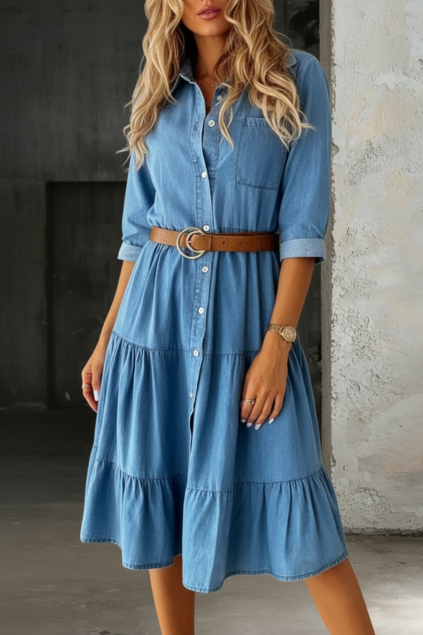 BARBARA™ - ELEGANT CASUAL DENIM MIDI DRESS