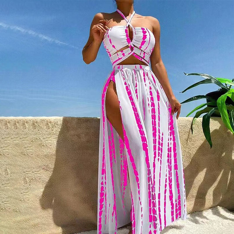 Printed 3-Piece Cutout Swimsuit Set