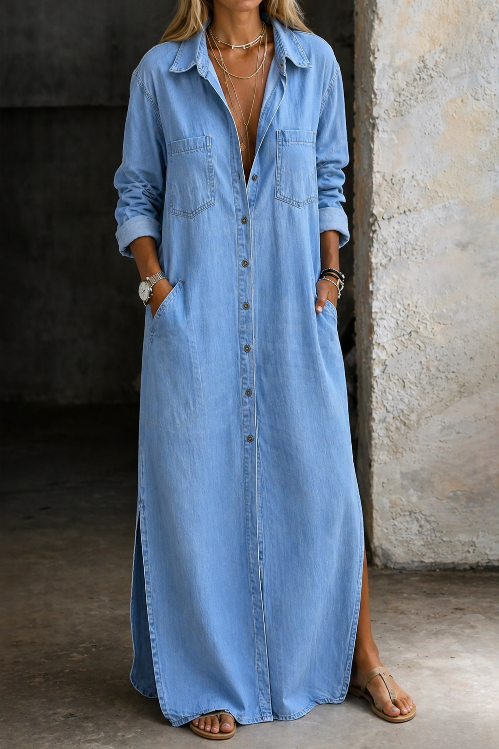 DELANA™ - ELEGANT BUTTONED DENIM MAXI DRESS