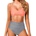 Retro Striped High-Waisted Bikini with Back Ties
