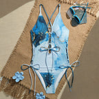 Lace-Up Crisscross Halter One-Piece Swimsuit