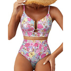 Retro U-Neck Printed High-Waisted Bikini
