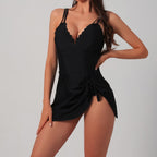 V-neck irregular hem one-piece swimsuit