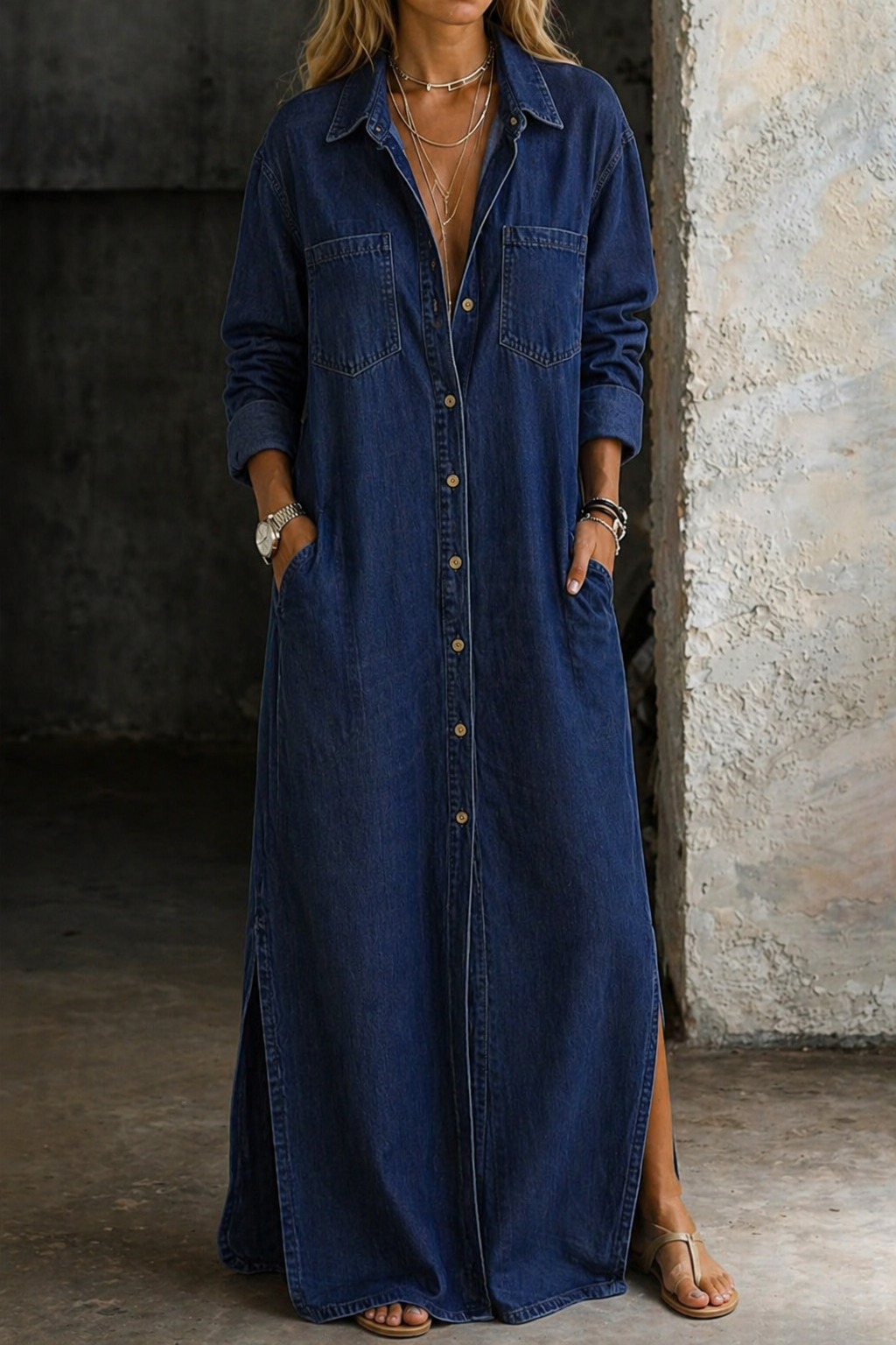 DELANA™ - ELEGANT BUTTONED DENIM MAXI DRESS