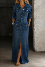 LEILA™ - CLASSIC COMFORTABLE DENIM MAXI DRESS