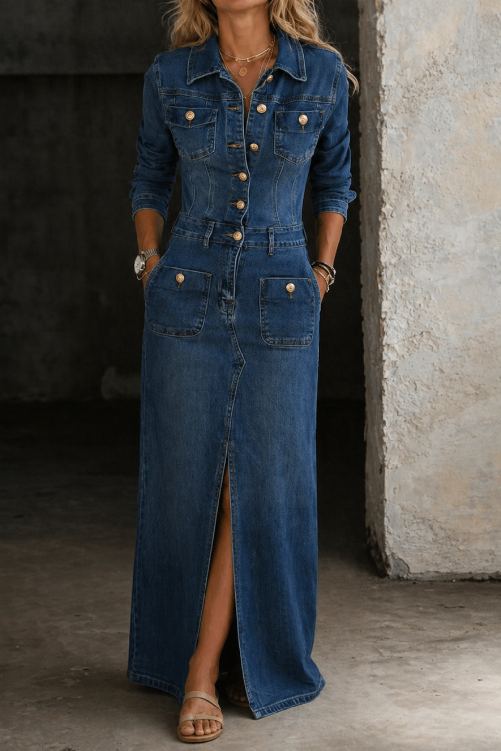 LEILA™ - CLASSIC COMFORTABLE DENIM MAXI DRESS