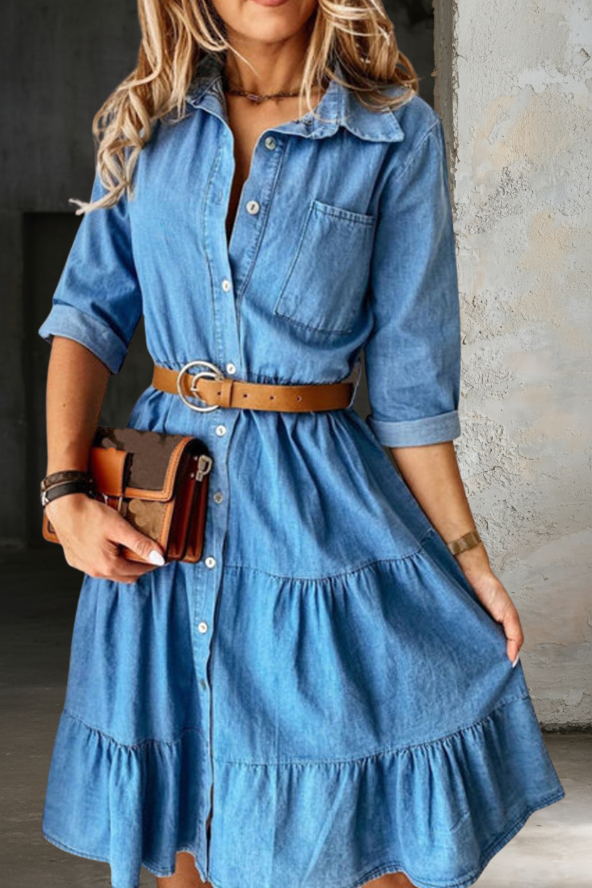 BARBARA™ - ELEGANT CASUAL DENIM MIDI DRESS