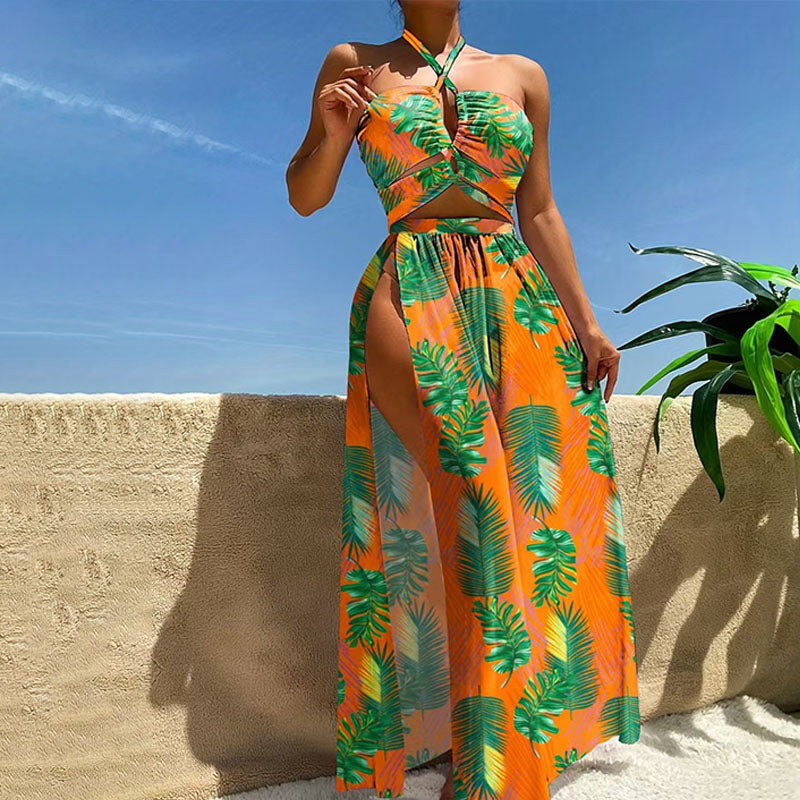 Printed 3-Piece Cutout Swimsuit Set