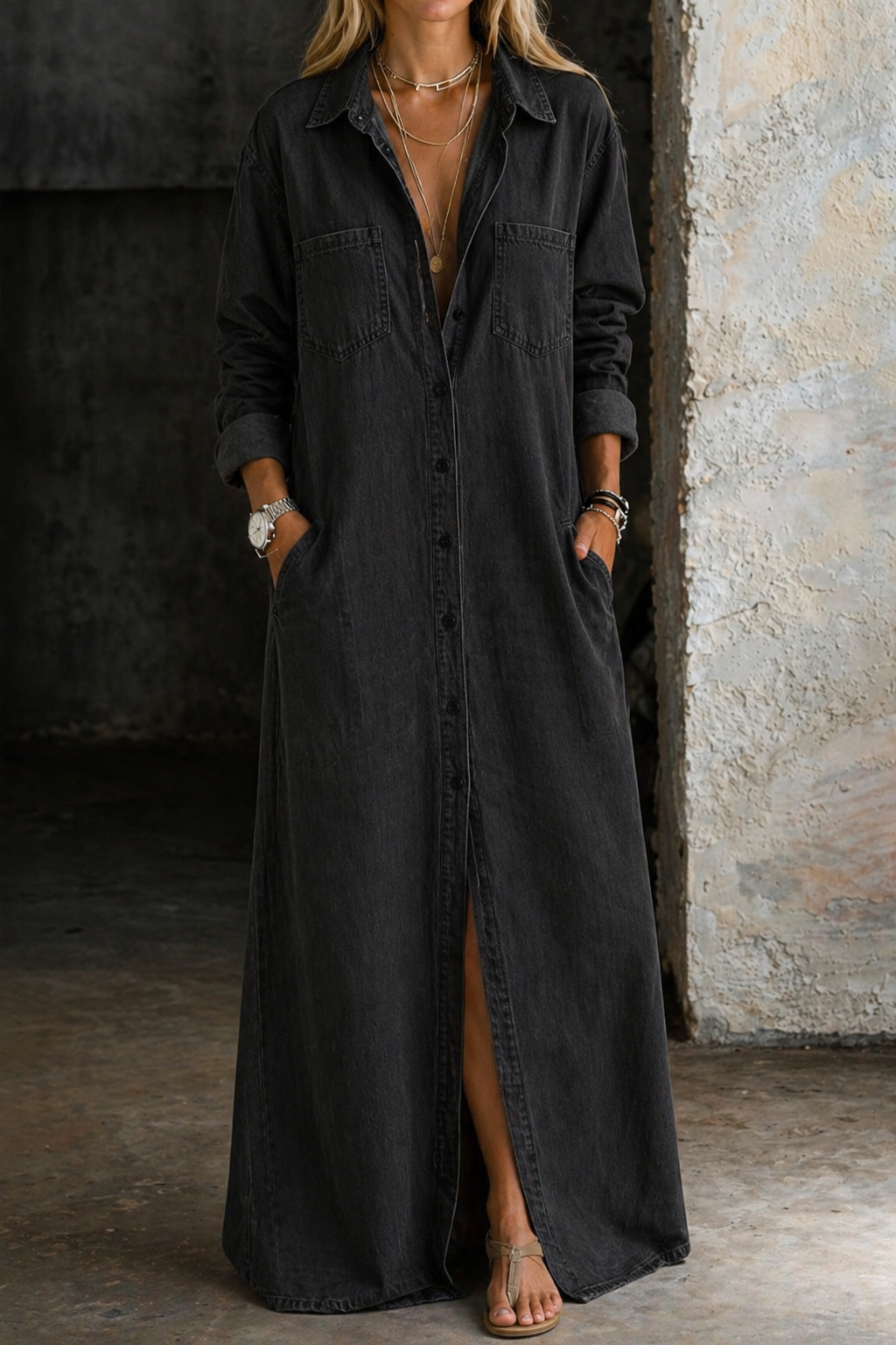 DELANA™ - ELEGANT BUTTONED DENIM MAXI DRESS