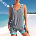V-neck cross-print swimsuit set