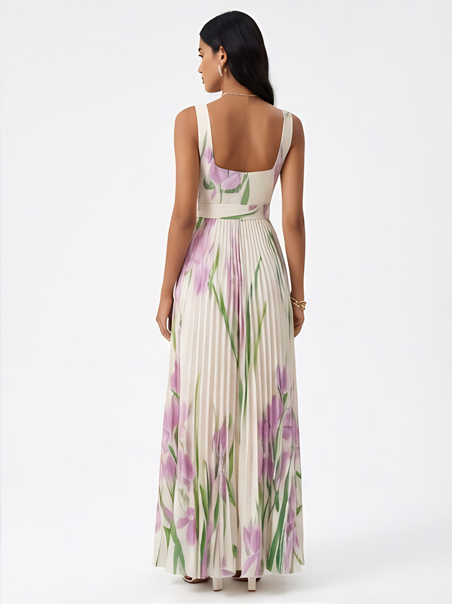 MARIE™ - PLEATED FLORAL CHIFFON MAXI DRESS