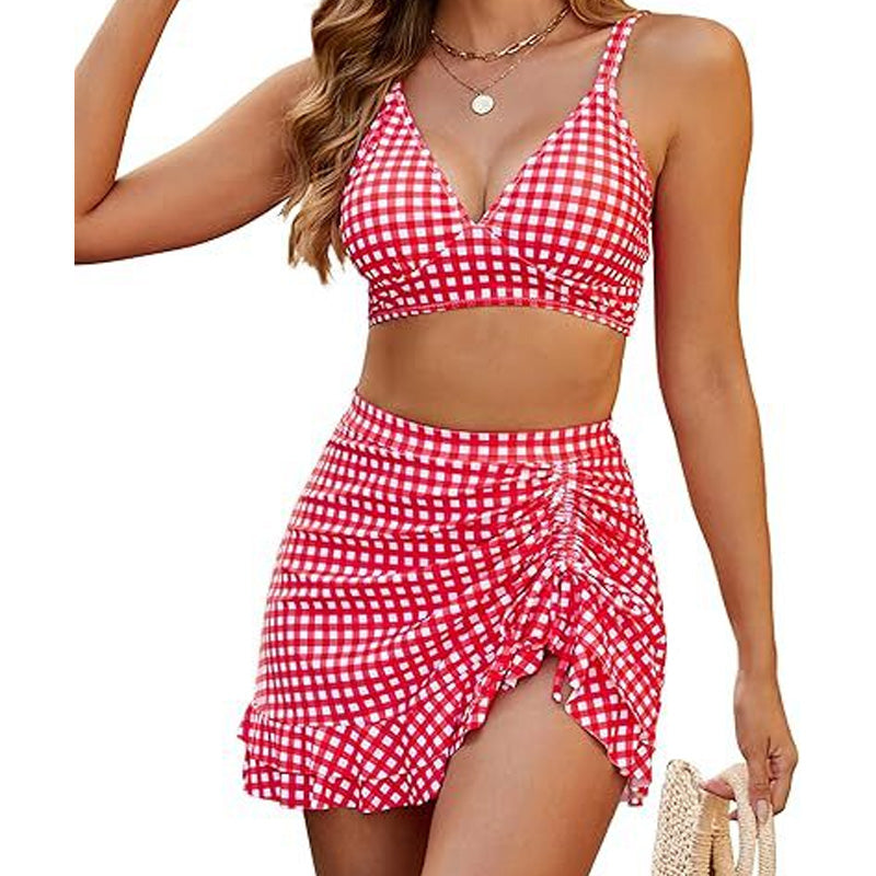 Adjustable pleated printed swimsuit set
