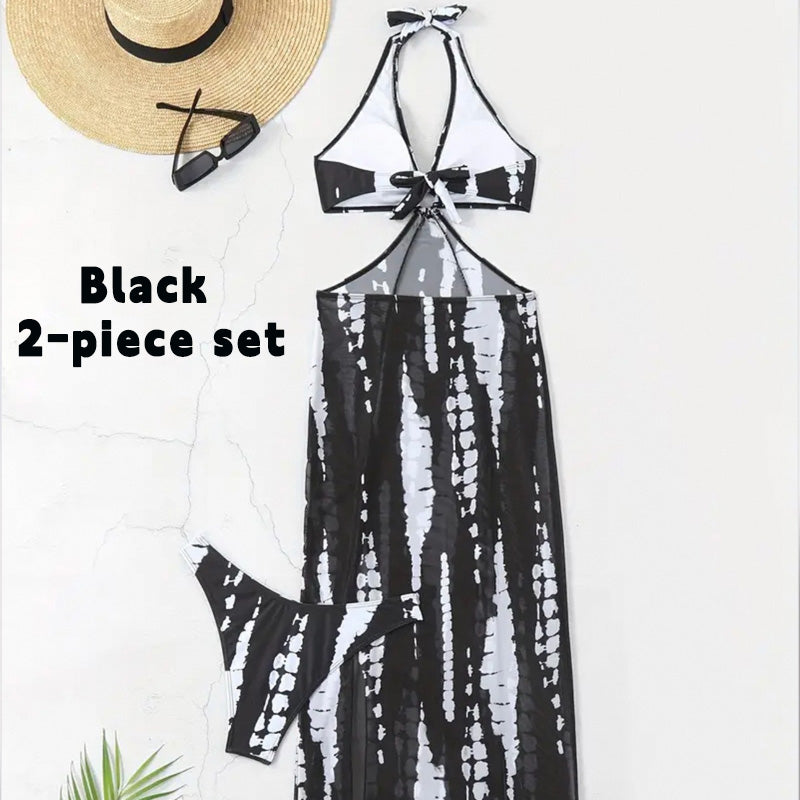 Halter-Neck Cutout Tie-Dye Swimsuit & Beach Dress