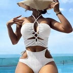 Beach cutout drawstring bikini