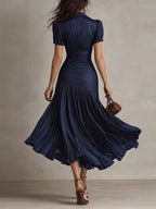 NORMA™ - RETRO STRIPED SATIN MIDI DRESS