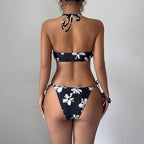 Halter-neck floral print three-piece swimsuit