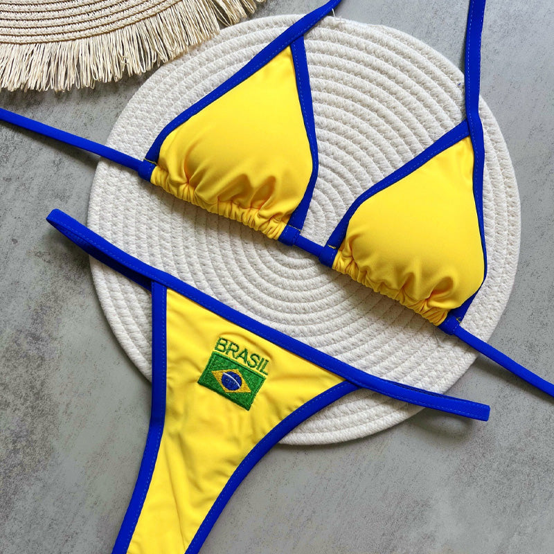 Halter-neck Brazilian print two-piece swimsuit