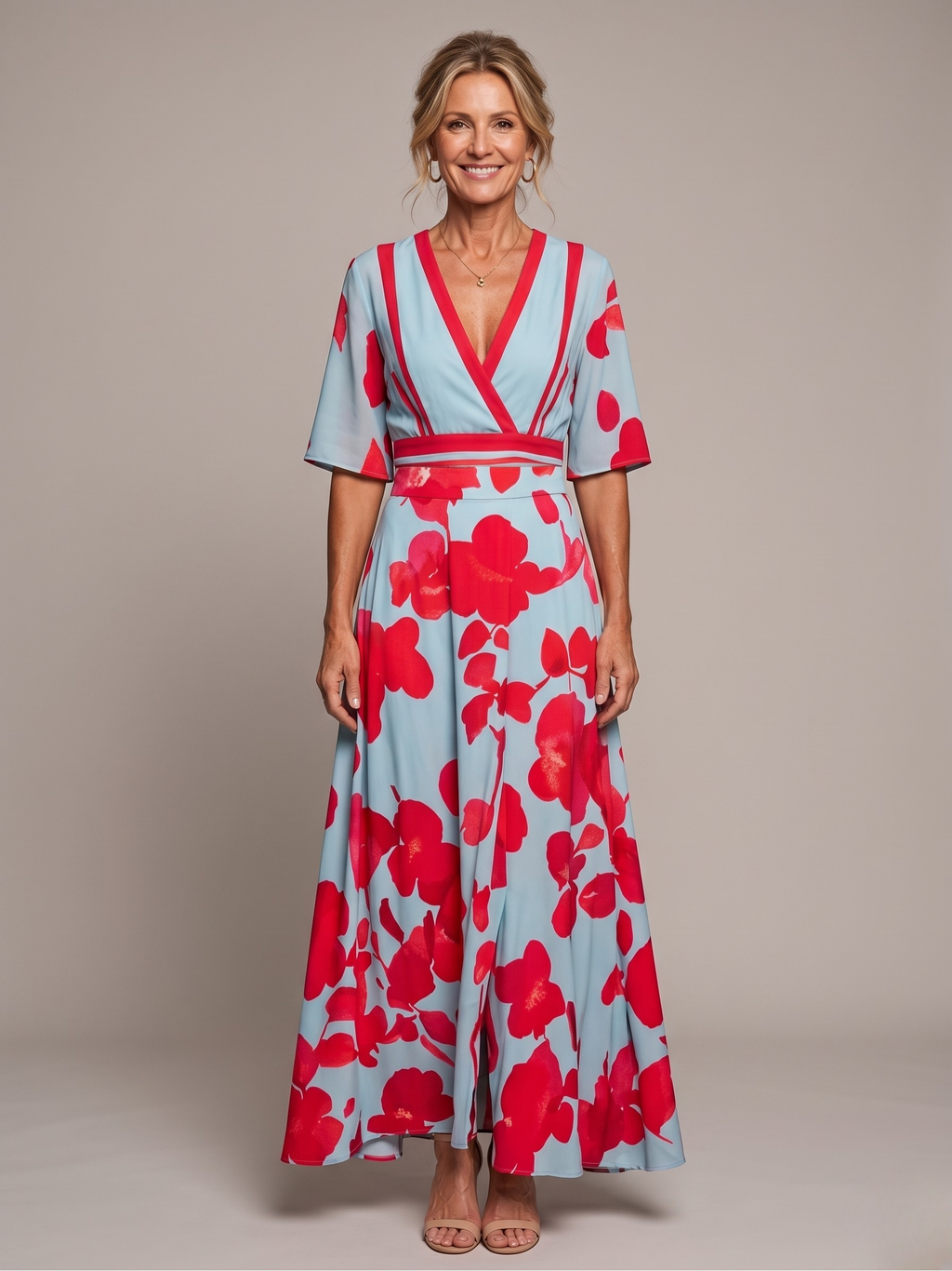 MARTHA™ - WRAP BODICE FLORAL MIDI DRESS