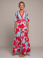 MARTHA™ - WRAP BODICE FLORAL MIDI DRESS