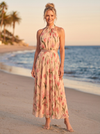AURELLE™ - HALTER NECK FLORAL MIDI DRESS