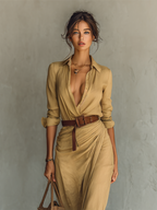 ROSE™ - LINEN NOTCH COLLAR SUMMER MAXI DRESS