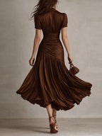NORMA™ - RETRO STRIPED SATIN MIDI DRESS
