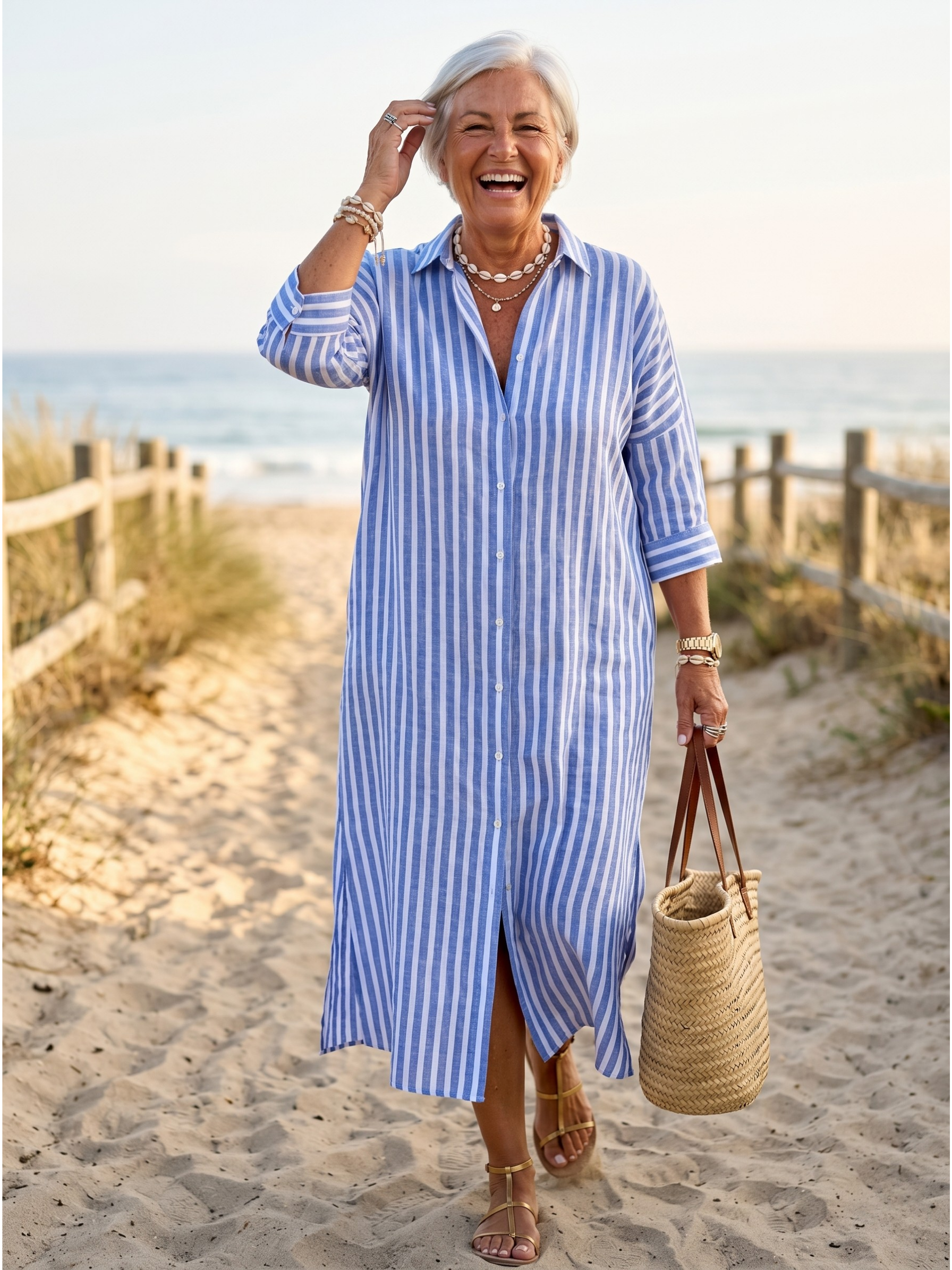 SOPHIA™  - ELEGANT STRIPED SUMMER BLOUSE DRESS